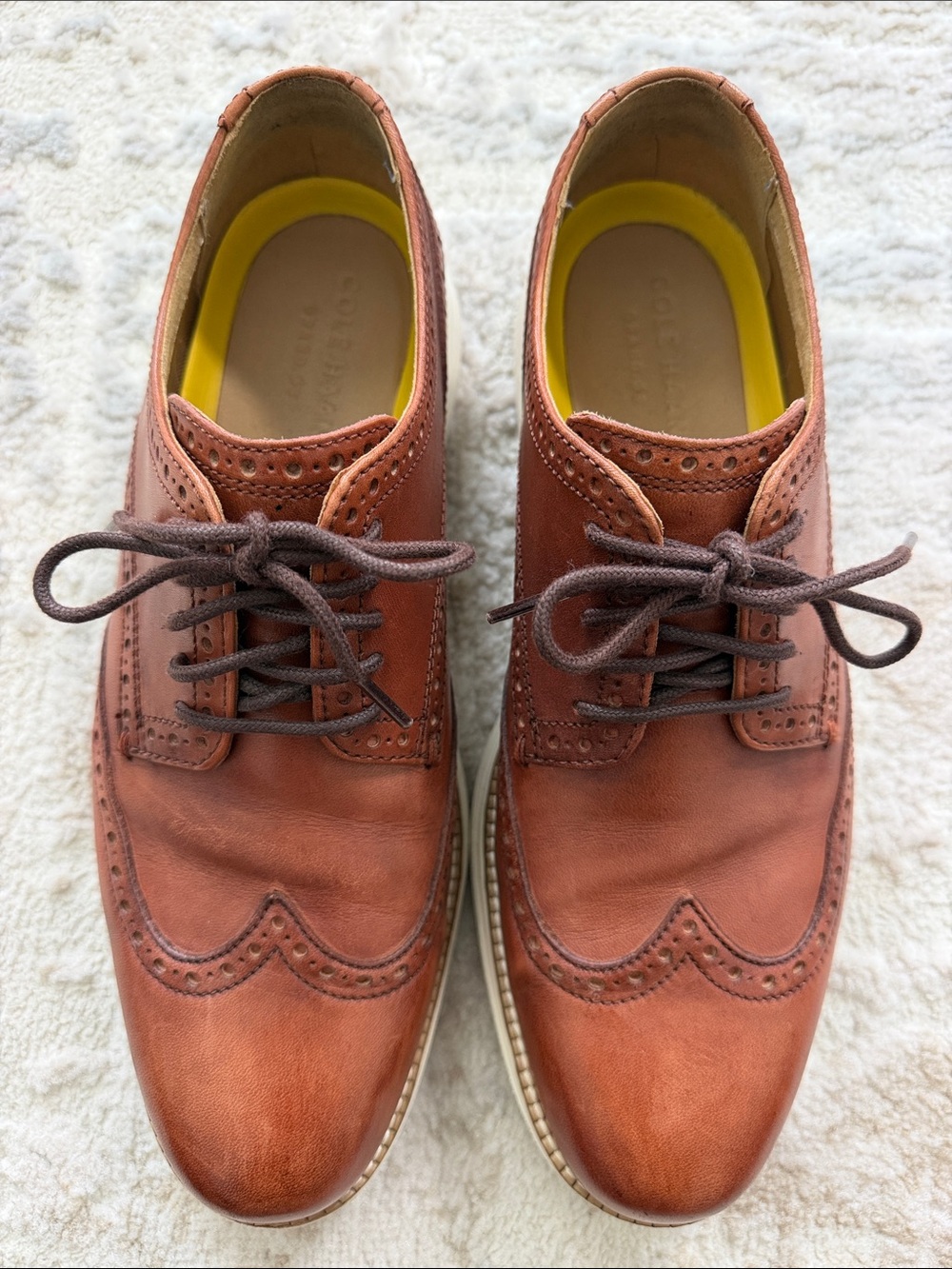 Cole Haan Grand OS Brown Leather Wingtip Oxfords with Dark Brown Laces